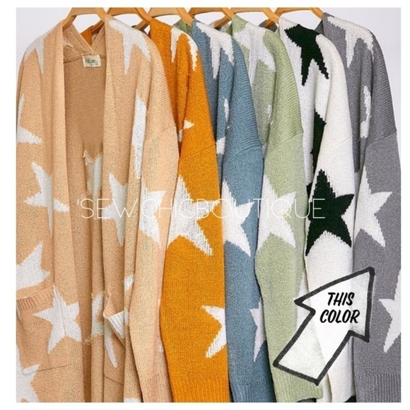 Heather Gray Star Knit Long Open Cardigan - Picture 4 of 7